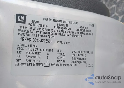2008 GMC Yukon Sle from USA, damaged, VIN 1GKFC13C18J226586